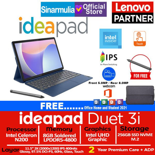 Lenovo Ideapad Duet 3i N200 8GB 256GB SSD 11.5" 2K IPS 5MP Win11+OHS