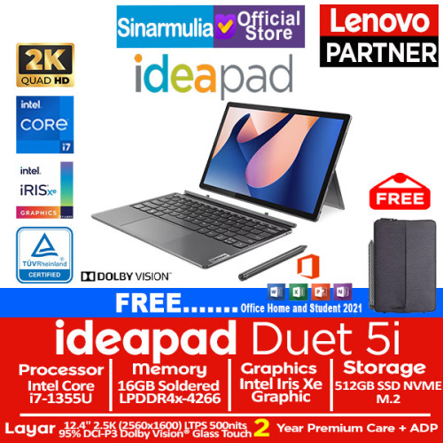 Lenovo Ideapad Duet 5i i7-1355U 512GB SSD 16GB 2.5K LTPS Touch Win11+OHS