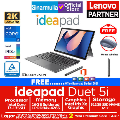 Lenovo Ideapad Duet 5i i7-1355U 512GB SSD 16GB 2.5K LTPS Touch Win11+OHS13