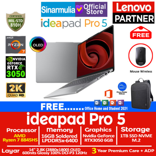 Lenovo Ideapad Pro 5 Ryzen 7 8845HS RTX3050 1TB SSD 16GB OLED 120Hz Win11+OHS