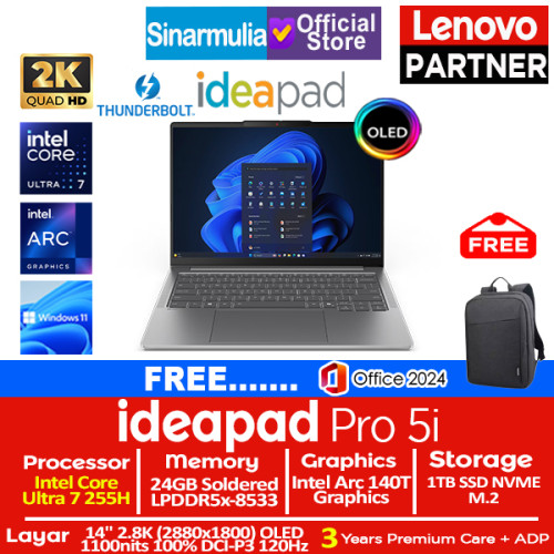 Lenovo Ideapad Pro 5i Ultra 7 255H 1TB SSD 24GB 2.8K OLED 100%sRGB 120Hz Win11+OHS