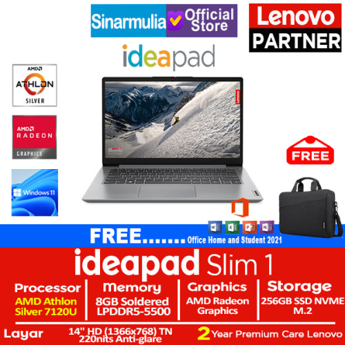 Lenovo Ideapad Slim 1 Athlon Silver 7120U 256GB SSD 8GB Win11+OHS