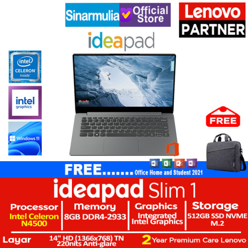 Lenovo Ideapad Slim 1 Celeron N4500 512GB SSD 8GB Win11+OHS