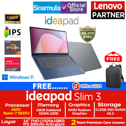 Lenovo Ideapad Slim 3 Ryzen 7 5825U 512GB SSD 16GB FHD IPS Win11+OHS Lenovo Ideapad Slim 3 Ryzen 7 5825U 512GB SSD 16GB FHD IPS Win11+OHS