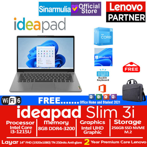 Lenovo Ideapad Slim 3i i3-1215U 256GB SSD 8GB FHD Win11+OHS