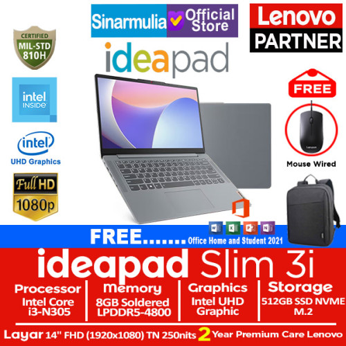 Lenovo Ideapad Slim 3i i3-N305 512GB SSD 8GB FHD Win11+OHS