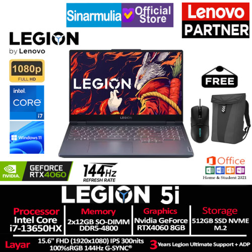 Lenovo Legion 5i i7-13650HX RTX4060 512GB SSD 24GB 144Hz 100%sRGB Win11+OHS