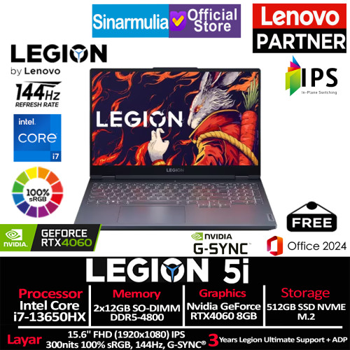 Lenovo Legion 5i i7-13650HX RTX4060 512GB SSD 24GB 144Hz 100%sRGB Win11+OHS