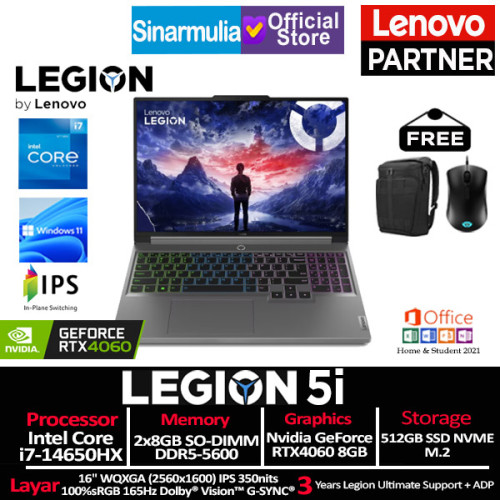 Lenovo Legion 5i i7-14650HX RTX4060 512GB SSD 16GB 165Hz IPS Win11+OHS