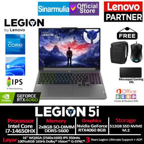 Lenovo Legion 5i i7-14650HX RTX4060 512GB SSD 16GB 165Hz IPS Win11+OHS