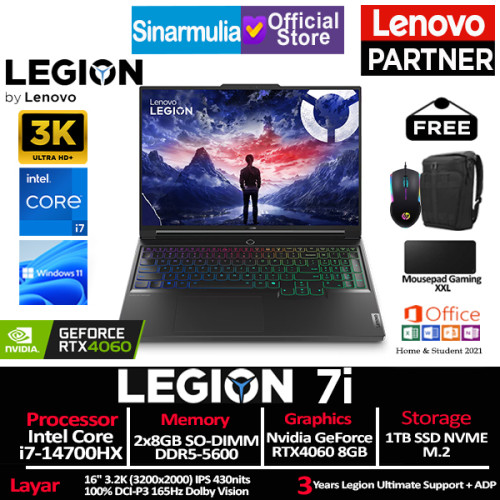 Lenovo Legion 7i i7-14700HX RTX4060 1TB SSD 16GB 3.2K 165Hz Win11+OHS