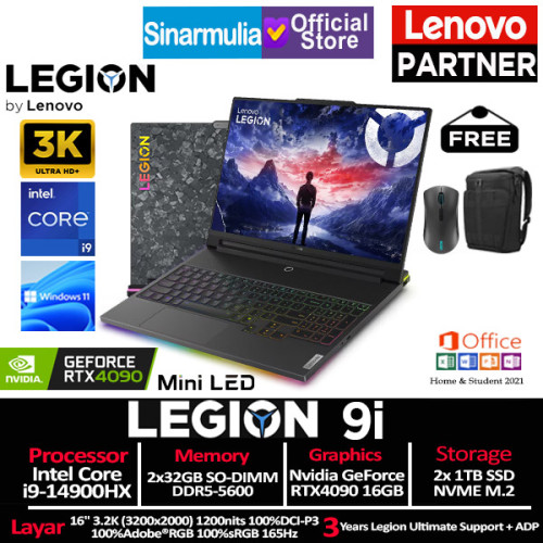 Lenovo Legion 9i i9-14900HX RTX4090 2TB SSD 64GB 3K Mini LED 100%sRGB 165Hz Win11+OHS