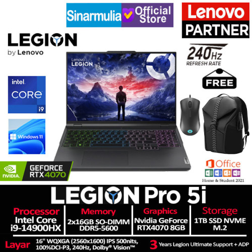 Lenovo Legion Pro 5i i9-14900HX RTX4070 1TB SSD 32GB IPS 240Hz Win11