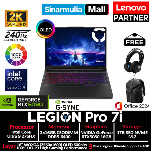 Lenovo Legion Pro 7i Ultra 9 275HX RTX5080 1TB SSD 32GB WQXGA OLED 100%sRGB 240Hz Win11+OHS Lenovo Legion Pro 7i Ultra 9 275HX RTX5080 1TB SSD 32GB WQXGA OLED 100%sRGB 240Hz Win11+OHS