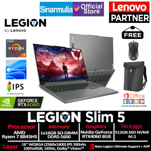 Lenovo Legion Slim 5 Ryzen 7 8845HS RTX4060 512GB SSD 16GB WQXGA Win11