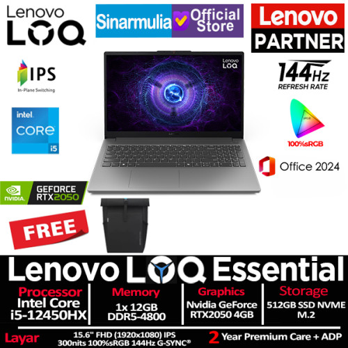 Lenovo LOQ Essential i5-12450HX RTX2050 512GB SSD 12GB IPS 100%sRGB 144Hz Win11+OHS