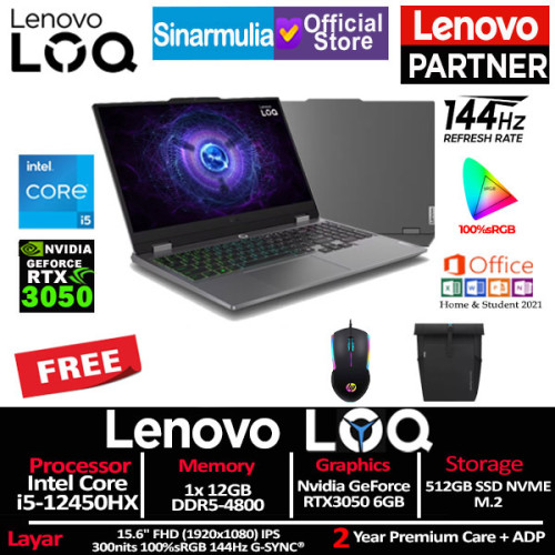 Lenovo LOQ Gaming i5-12450HX RTX3050 512GB SSD 12GB 144Hz IPS Win11