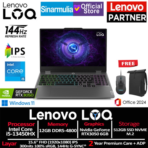 Lenovo LOQ Gaming i5-13450HX RTX3050 512GB SSD 12GB 144Hz 100%sRGB IPS Win11+OHS