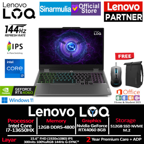 Lenovo LOQ Gaming i7-13650HX RTX4060 512GB SSD 12GB IPS 144Hz 100%sRGB Win11+OHS