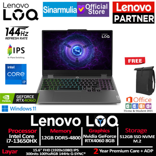 Lenovo LOQ Gaming i7-13650HX RTX4060 512GB SSD 12GB IPS 144Hz 100%sRGB Win11+OHS