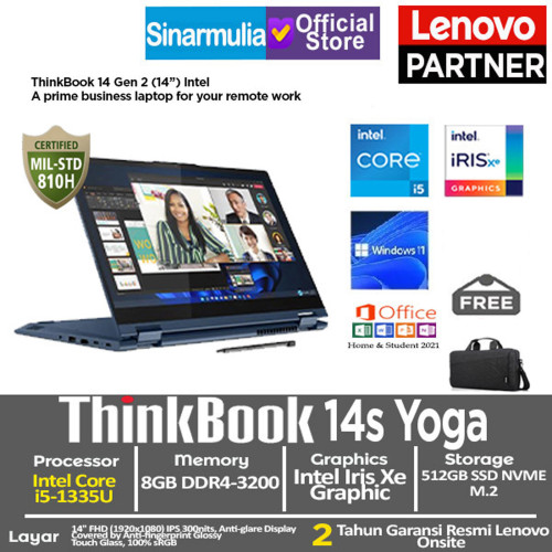 Lenovo Thinkbook 14s Yoga G3 IRU i5-1335U 512GB SSD 8GB 100% sRGB Touch Win11+OHS