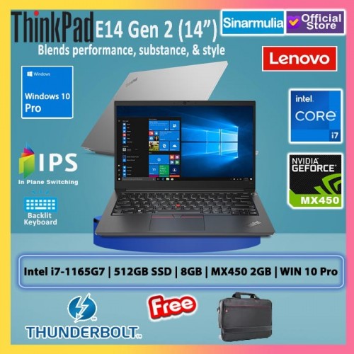 Lenovo ThinkPad E14 G2 i7-1165G7 512GB SSD 8GB MX450 Win 10 Pro