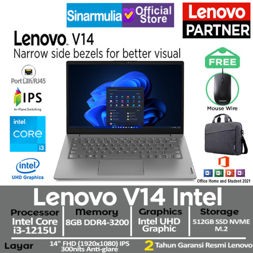 Lenovo V14 G3 i3-1215U 512GB SSD 8GB IPS Win11+OHS