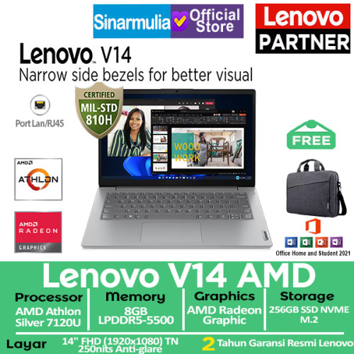 Lenovo V14 G4 Athlon Silver 7120U 256GB SSD 8GB FHD Win11+OHS