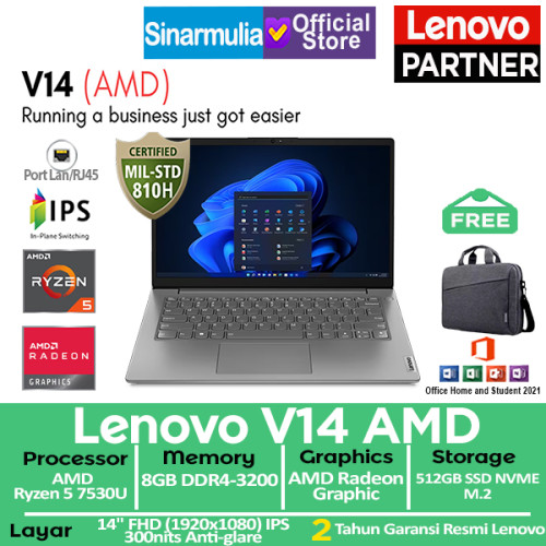 Lenovo V14 G4 Ryzen 5 7530U 512GB SSD 8GB IPS Win11+OHS