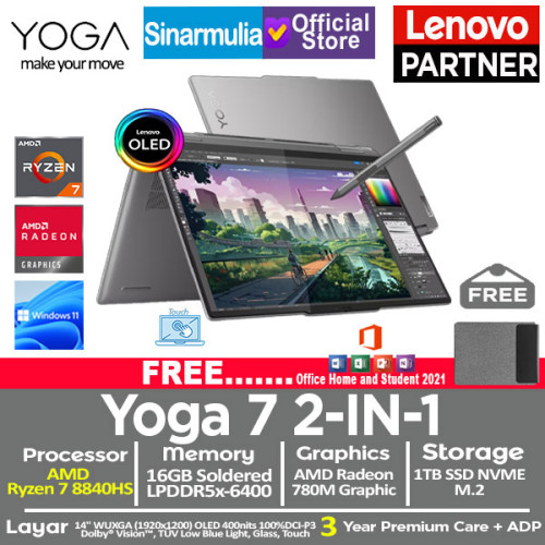 Lenovo Yoga 7 2IN1 Ryzen 7 8840HS 1TB SSD 16GB OLED Touch Win11+OHS