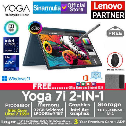 Lenovo Yoga 7i 2IN1 Intel Ultra 7 155H 1TB SSD 32GB 2.8K OLED Touch Win11+OHS
