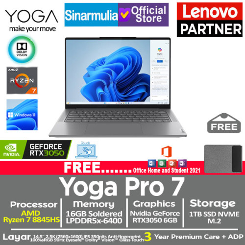 Lenovo Yoga Pro 7 Ryzen 7 8845HS RTX3050 1TB SSD 16GB 2.5K Touch Win11