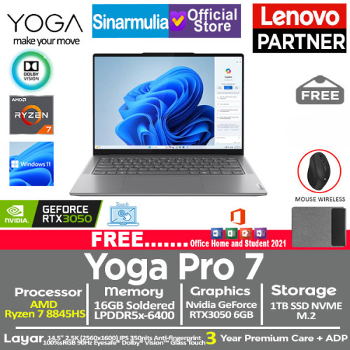 Lenovo Yoga Pro 7 Ryzen 7 8845HS RTX3050 1TB SSD 16GB 2.5K Touch Win11