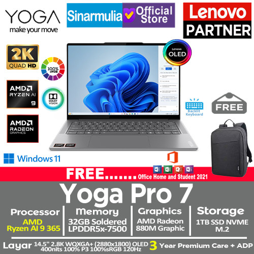 Lenovo Yoga Pro 7 Ryzen AI 9 365 1TB SSD 32GB 2.8K OLED 100%sRGB 120Hz Win11+OHS