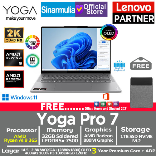 Lenovo Yoga Pro 7 Ryzen AI 9 365 1TB SSD 32GB 2.8K OLED 100%sRGB 120Hz Win11+OHS