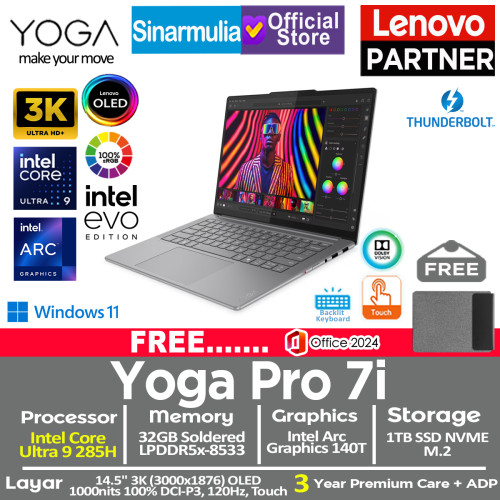 Lenovo Yoga Pro 7i Aura Edition Ultra 9 285H 1TB SSD 32GB ARC 140T 3K OLED 100%sRGB 120Hz Touch Win11+OHS Lenovo Yoga Pro 7i Aura Edition Ultra 9 285H 1TB SSD 32GB ARC 140T 3K OLED 100%sRGB 120Hz Touch Win11+OHS