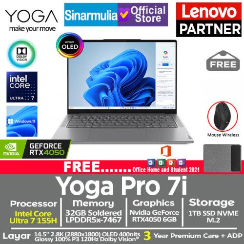 Lenovo Yoga Pro 7i Intel Ultra 7 155H RTX4050 1TB SSD 32GB OLED 2.8K 120Hz Win11+OHS