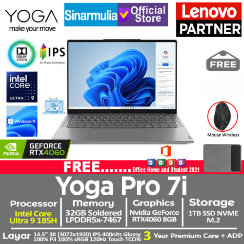 Lenovo Yoga Pro 7i Intel Ultra 9 185H RTX4060 1TB SSD 32GB IPS 3K 120Hz Touch Win11+OHS