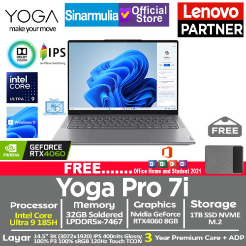 Lenovo Yoga Pro 7i Intel Ultra 9 185H RTX4060 1TB SSD 32GB IPS 3K 120Hz Touch Win11+OHS