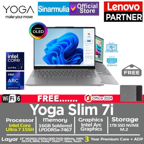 Lenovo Yoga Slim 7i Ultra 7 155H 1TB SSD 16GB OLED WUXGA 100%sRGB Touch Win11+OHS1