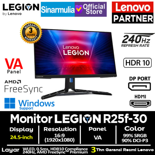 Monitor Gaming Lenovo Legion R25f-30 VA 240Hz 0.5ms 99%sRGB HDR10 HDMI