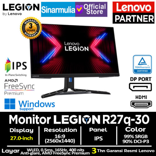 Monitor Gaming Lenovo Legion R27q-30 IPS 165Hz 0.5ms 99%sRGB