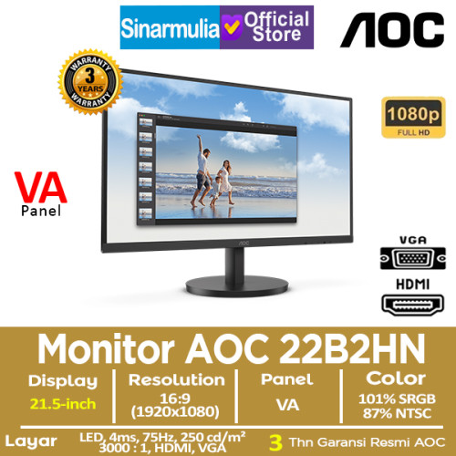 Monitor LED AOC 22B3HM 21.5" VA 75Hz 4ms 100%sRGB1