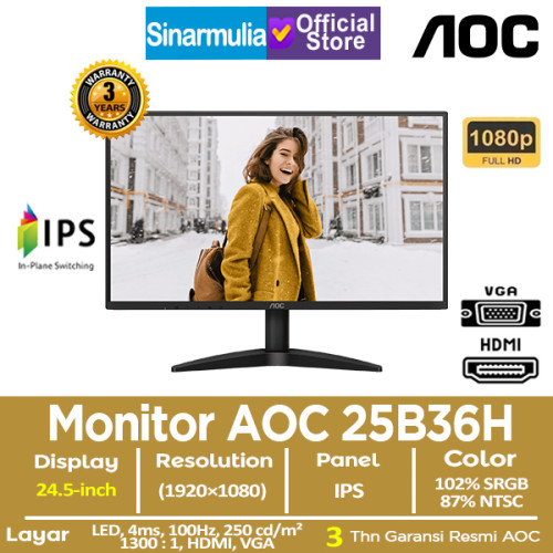 Monitor LED AOC 25B36H 24.5" FHD IPS 100Hz 1ms 100%sRGB VGA HDMI