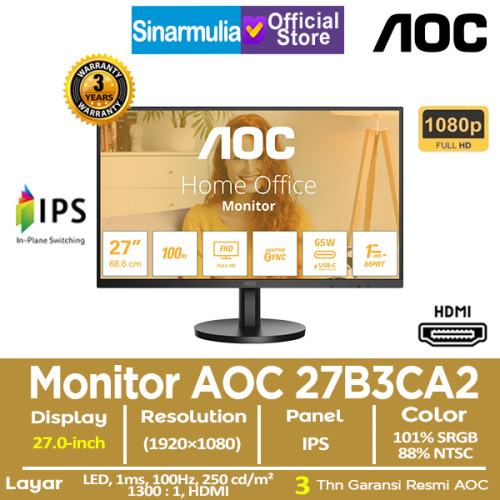 Monitor LED AOC 27B3CA2 27" FHD IPS 100Hz 1ms 100%sRGB HDR