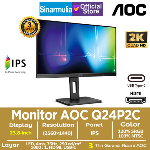 Monitor LED AOC Q24P2C 23.8" 2K IPS 75Hz 4ms 100%sRGB1