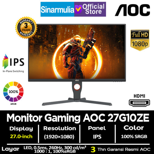 Monitor LED Gaming AOC 27G10ZE 27" IPS FHD 260Hz 0.5ms HDMI