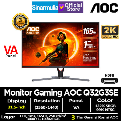 Monitor LED Gaming AOC Q32G3SE 31.5" VA QHD 165Hz 1ms 100%sRGB