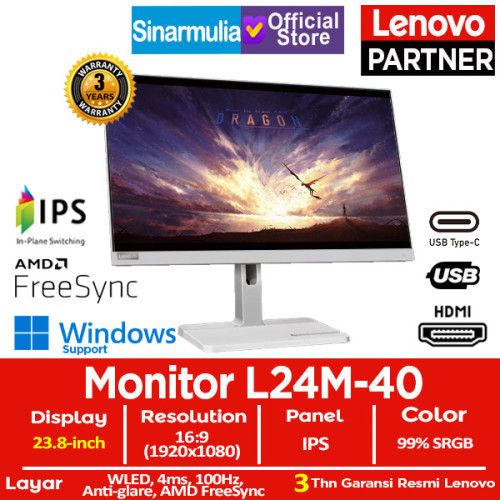 Monitor LED Lenovo L24m-40 23.8" IPS 100Hz 4ms HDMI 99%sRGB