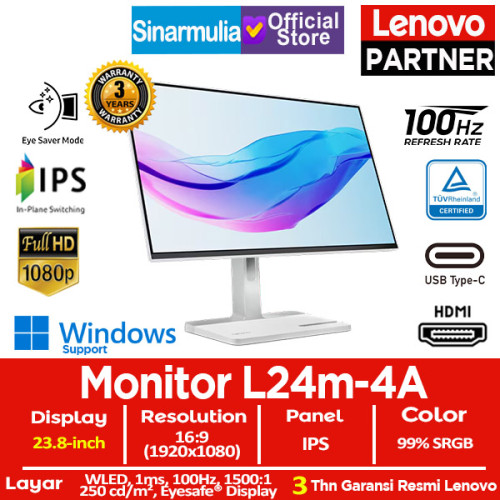 Monitor LED Lenovo L24m-4A 23.8" IPS 100Hz 1ms HDMI 99%sRGB